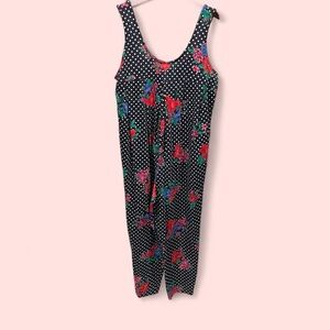 Vintage 80s Randi jumpsuit oversized made in USA cotton blend polka dot floral